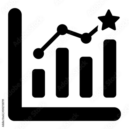 Business progress chart glyph icon showing growth, statistics, and analysis