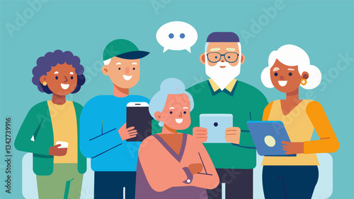 A group of retirees develop a userfriendly app that connects elderly individuals with volunteer drivers for transportation assistance.. Vector illustration