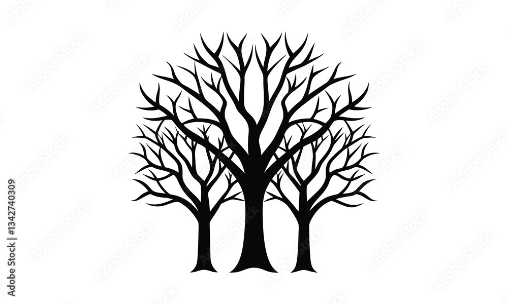 Fototapeta premium Bare Trees Silhouette Winter Pattern