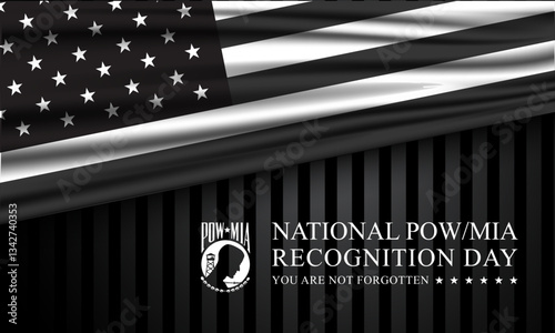 National POW MIA Recognition Day Design with Black America Flag Background Illustration