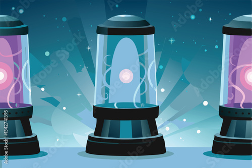 Design a futuristic vector background featuring abstract shapes, glowing lines, and a vibrant color palette, conveying technological advancement and a sense of hope.