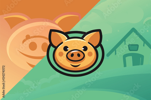 Design a charming logo for a pig farm.  Include a smiling piglet, playful font, and rustic elements.  Aim for a cute, approachable style.