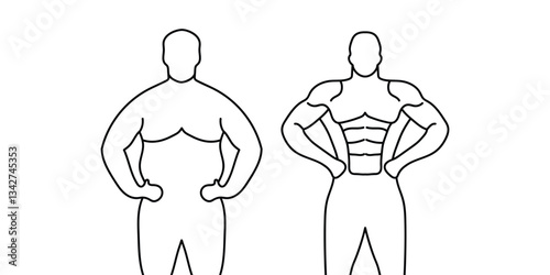 Comparison illustration of an overweight body versus a fit muscular body with defined abs, highlighting the benefits of fitness and health, ideal for wellness campaigns or fitness motivation.