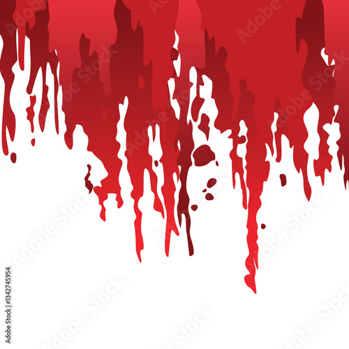 Abstract red dripping liquid effect on a white background. Suitable for horror themes, Halloween designs, blood splatter concepts, dramatic textures, dark aesthetics, posters, and graphic compositions