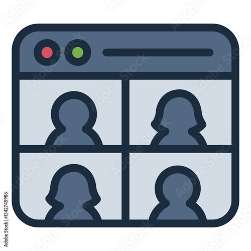 Online meeting filled line icon representing virtual business discussions