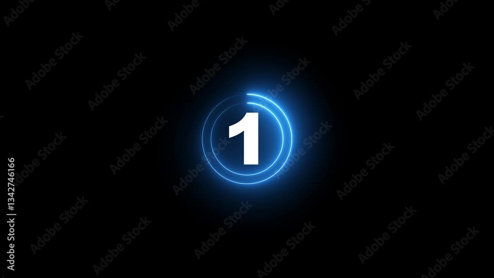 Five to zero countdown  glow neon animation running animated numbers 5-0 on Transparent background.