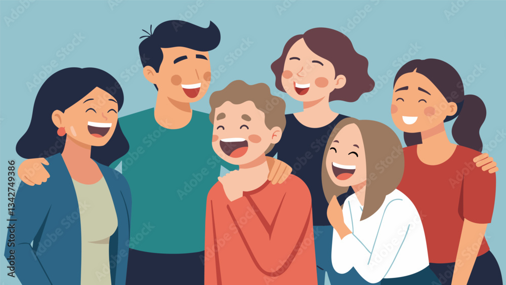 A moment of silent laughter where everyone holds their stomach and shakes with mirth making eye contact and increasing the sense of connection in the group.. Vector illustration A moment of silent laughter where everyone holds their stomach and shakes with mirth making eye contact and increasing the sense of connection in the group.. Vector illustration