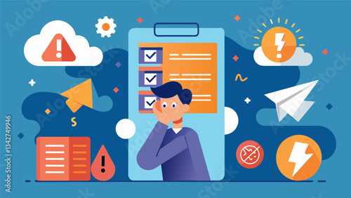 A list of common stress triggers with corresponding illustrations and tips on how to manage them.. Vector illustration