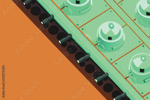 Create a high-quality isometric illustration of a pig farm, showcasing detailed structures, animals, and landscaping.  Focus on realistic textures and lighting.