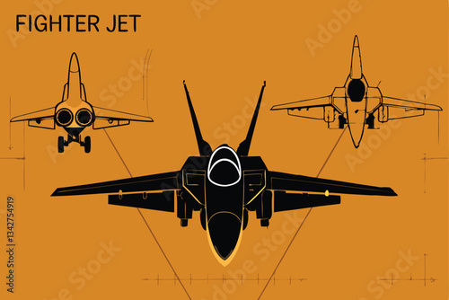Create a highly detailed blueprint of a futuristic stealth fighter jet, showcasing intricate technical specifications and internal mechanisms.