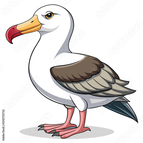 A majestic albatross with pristine white plumage, sharply defined black wingtips, and a subtle pale pink blush on its breast, in flight against a clear sky.