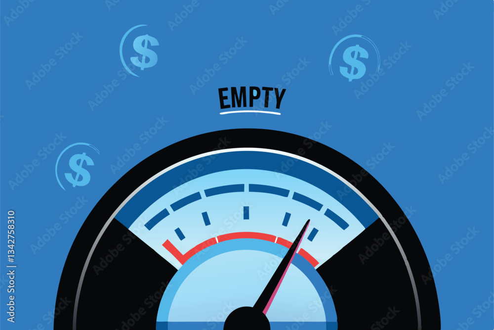 Fototapeta premium A close-up shot of a gas meter with its needle dramatically pointing to empty, surrounded by a stark, desolate background, emphasizing energy depletion.