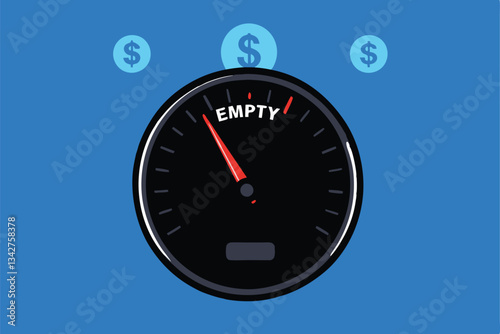 A close-up shot of a gas meter with its needle alarmingly pointing to 'empty', surrounded by a dark, ominous setting.
