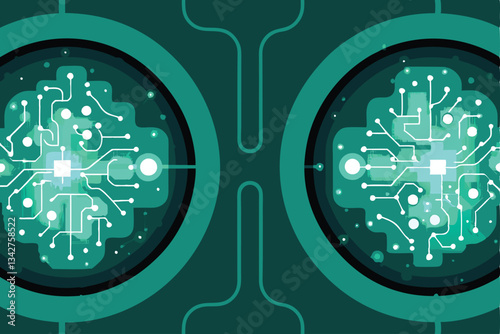 Create a vibrant, futuristic vector background featuring interconnected nodes and glowing circuitry, evoking a sense of advanced technology and global network.