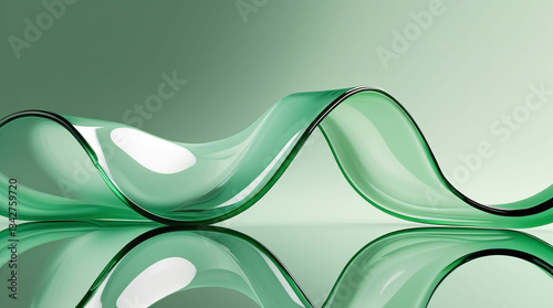A delicate and elegant wavy glass ribbon with a smooth, flowing shape, resting on a reflective surface