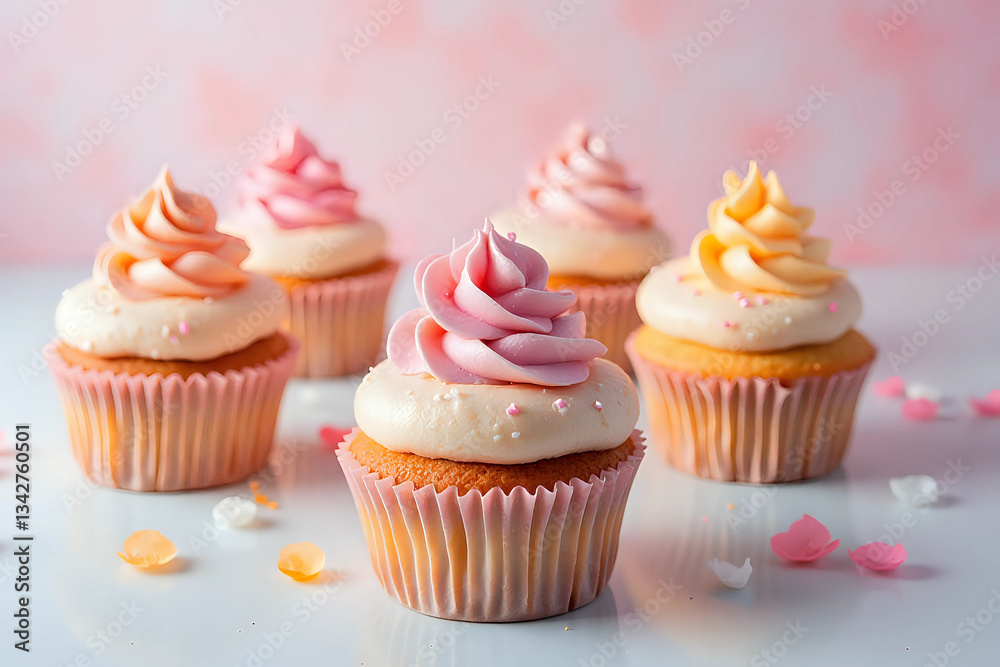 sweet cupcakes decorated with sugar paste and cream. sweet cupcakes decorated with sugar paste and cream.