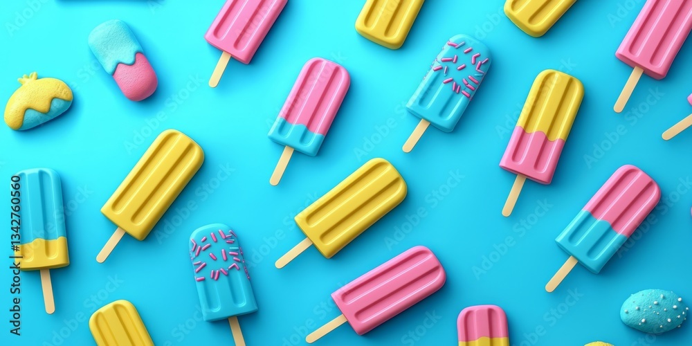 The repeating popsicle motifs create a playful atmosphere. The repeating popsicle motifs create a playful atmosphere.