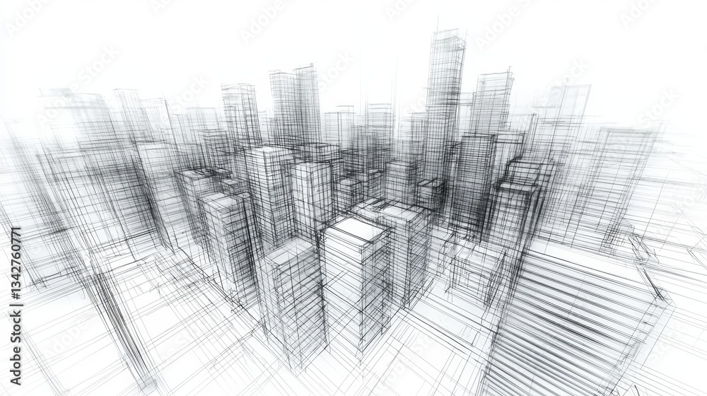 Fototapeta premium An artistic representation of an innovative skyline in wireframe style.