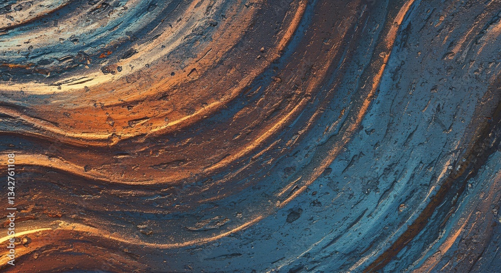 Fototapeta premium A painting of a wave with a blue and orange background
