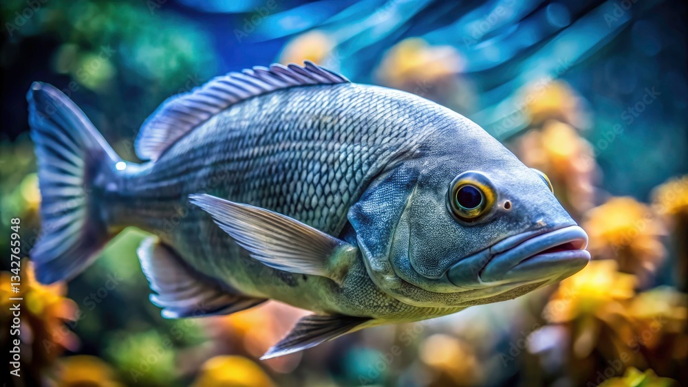 Fototapeta premium Grey Aquarium Fish Close-Up: Stunning Underwater Photography