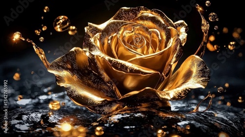 Unique generative art piece showcasing a golden rose in dynamic colors.