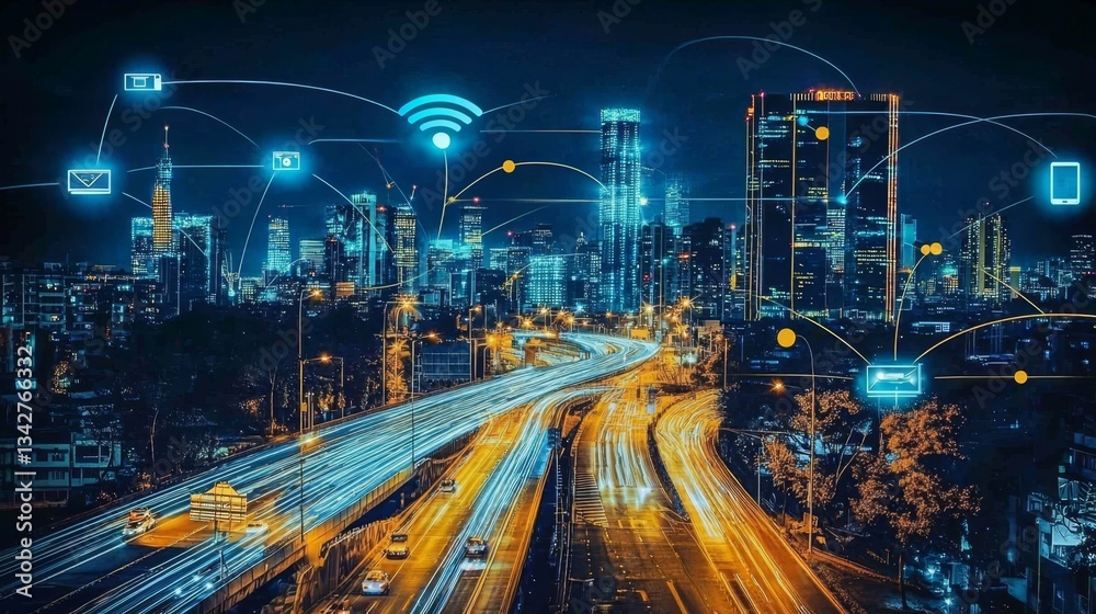 Naklejka premium Wireless Connection Technologies: Enhancing Mobility in Urban Environments
