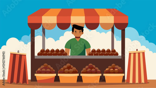 Rows of freshly ground Oaxacan chocolate fill a vendors stall the vibrant aroma drawing in curious customers.. Vector illustration