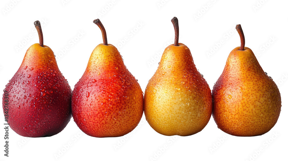 Colorful Pear Quartet: Four vibrant pears, each displaying a unique gradient of color, stand in perfect alignment. capturing their succulent allure. Colorful Pear Quartet: Four vibrant pears, each displaying a unique gradient of color, stand in perfect alignment. capturing their succulent allure.