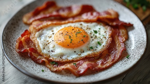A golden halo of fried eggs cradled crispy strips of bacon, a symphony of textures and flavors that heralded the arrival of a satisfying breakfast.