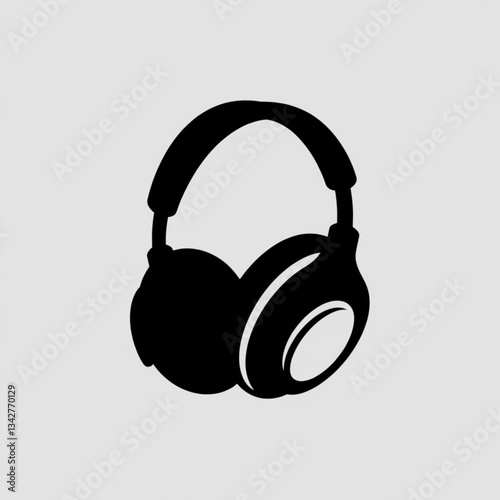 Black silhouette of over ear headphones on gray background