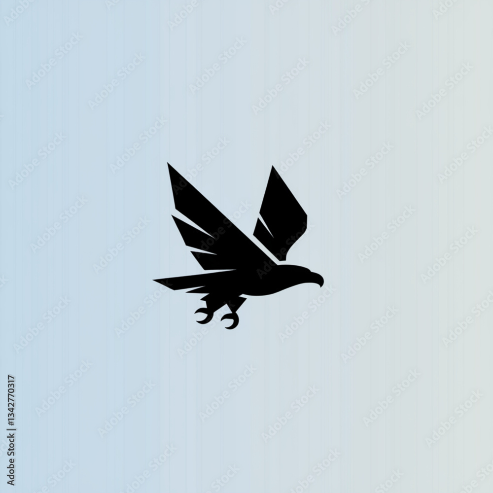 Fototapeta premium Flying hawk icon with spread wings for logo or symbol design