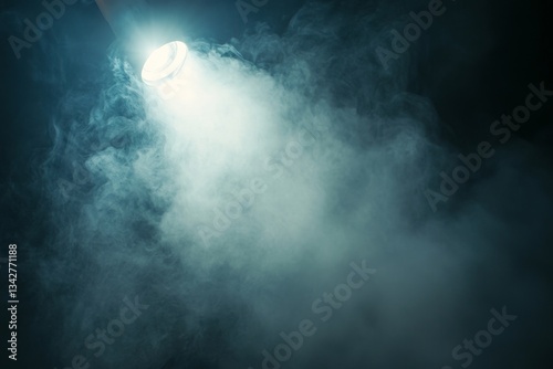 Stage spotlight illuminating smoky darkness (1) photo