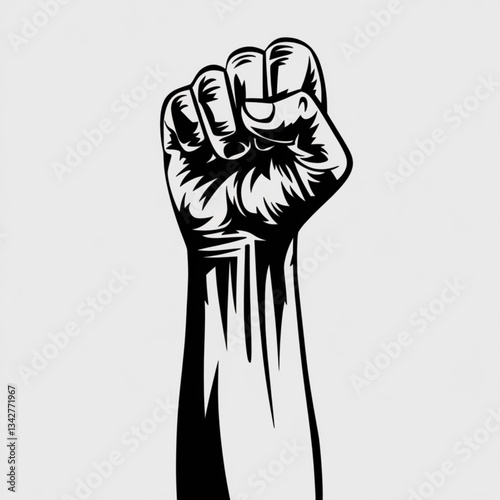 Bold graphic of a powerful human fist held high representing protest and empowerment