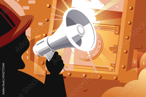 A passionate protester, wielding a megaphone, vehemently denounces AI tyranny during a demonstration.  Focus on the protester's expression and the megaphone.