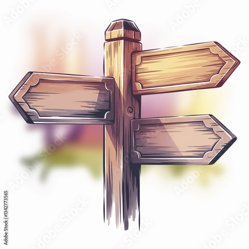 Outdoor wooden guidepost with multiple directional arrows and floral grass elements