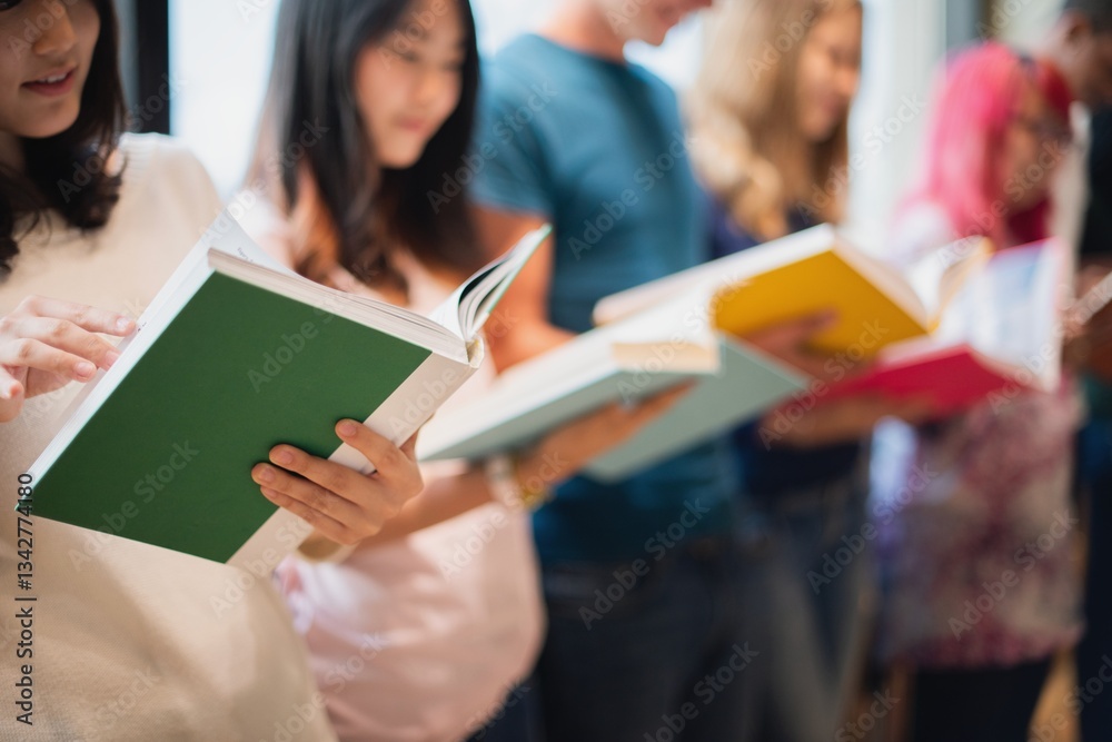 Diverse group of people reading books. Diverse hands holding books. Education and learning concept. Diverse men and women students reading book. Book club. Group of students reading books. Diverse group of people reading books. Diverse hands holding books. Education and learning concept. Diverse men and women students reading book. Book club. Group of students reading books.