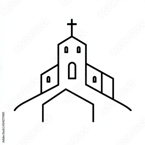 Religious church logo with a cross and symmetrical architectural design. Catholic cathedral vector isolated on a white background 