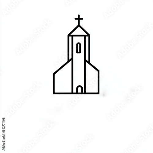 Simple line art illustration of a traditional Christian church building. Religious vector on a white background 