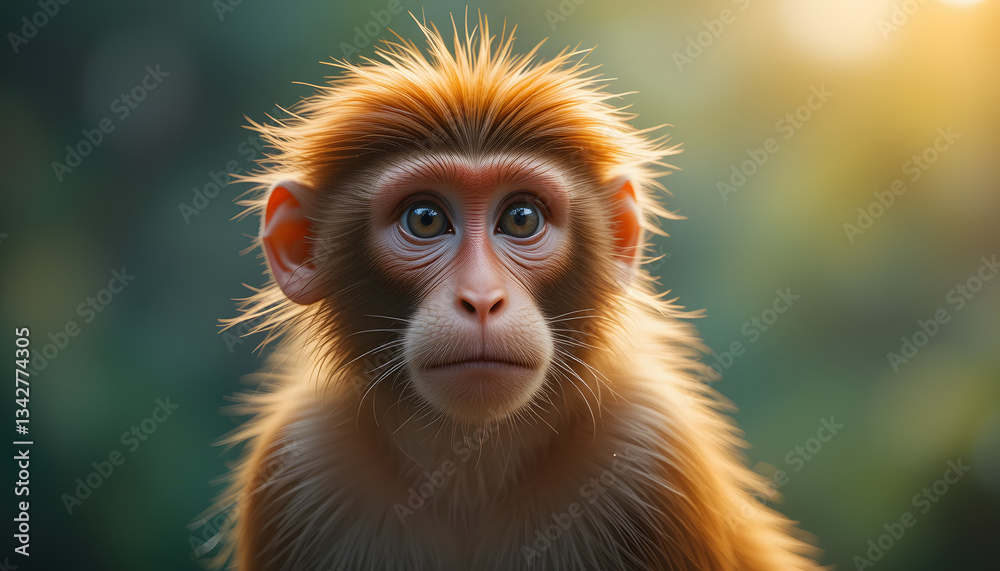 Obraz premium Nature photograph of a monkey with orange hair generative ai
