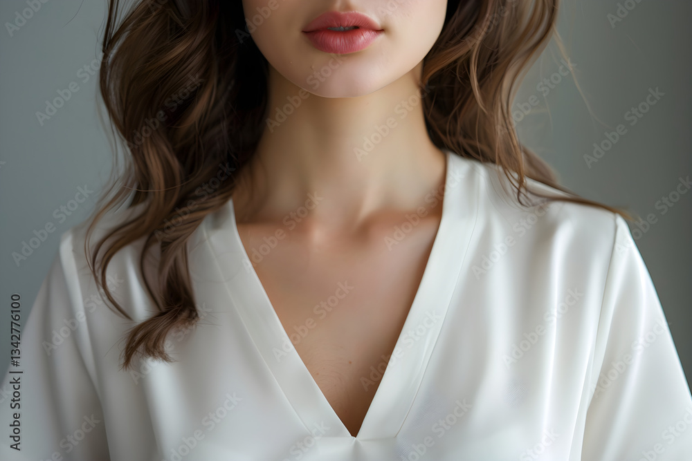 Elegant V-Neck Blouse in a Luxurious Material with a Relaxed, Chic Style Elegant V-Neck Blouse in a Luxurious Material with a Relaxed, Chic Style