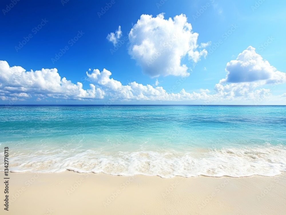 Fototapeta premium Summer beach top view of soft blue ocean wave - ai