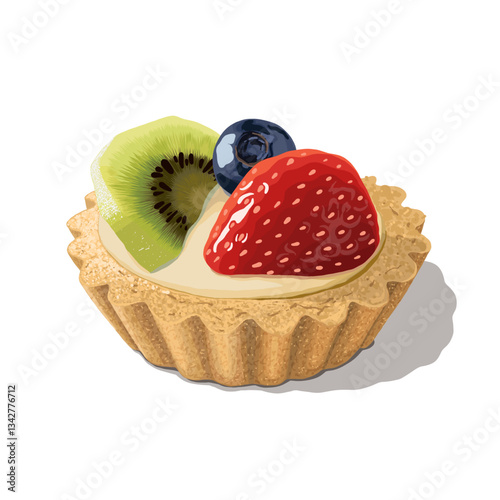 Mini Fruit Tart Vector Clipart Buttery Crust with Creamy Filling and Colorful Fresh Fruits Digital Illustration