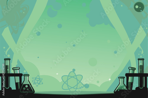 Design a vibrant science experiment banner featuring test tubes, beakers, and chemical formulas.  Include a modern, engaging design.