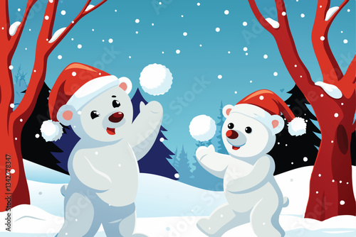 -cartoon-polar-bear-cubs-wearing-santa-hats-playin.eps