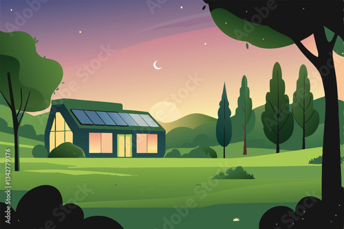 Create a sleek, modern vector illustration of a minimalist house; clean lines, smooth surfaces, geometric shapes.  Focus on architectural detail.