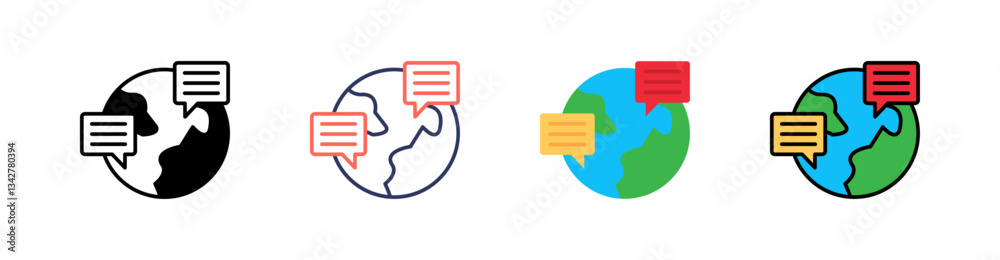 Foreign Language Multi Style Icon Set Vector 