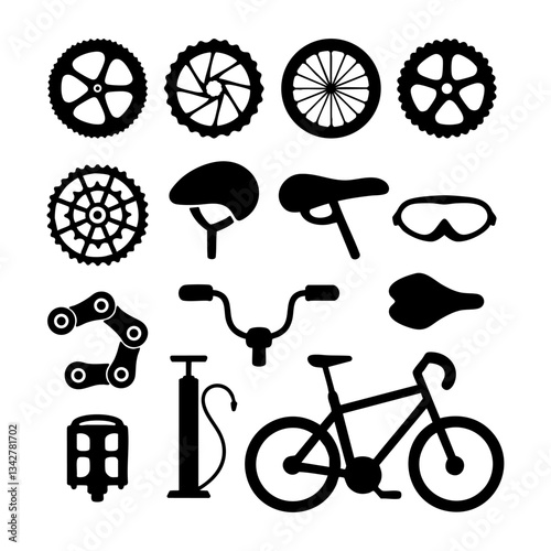 Bicycle repair parts set element icon. Black and white Vector Illustration