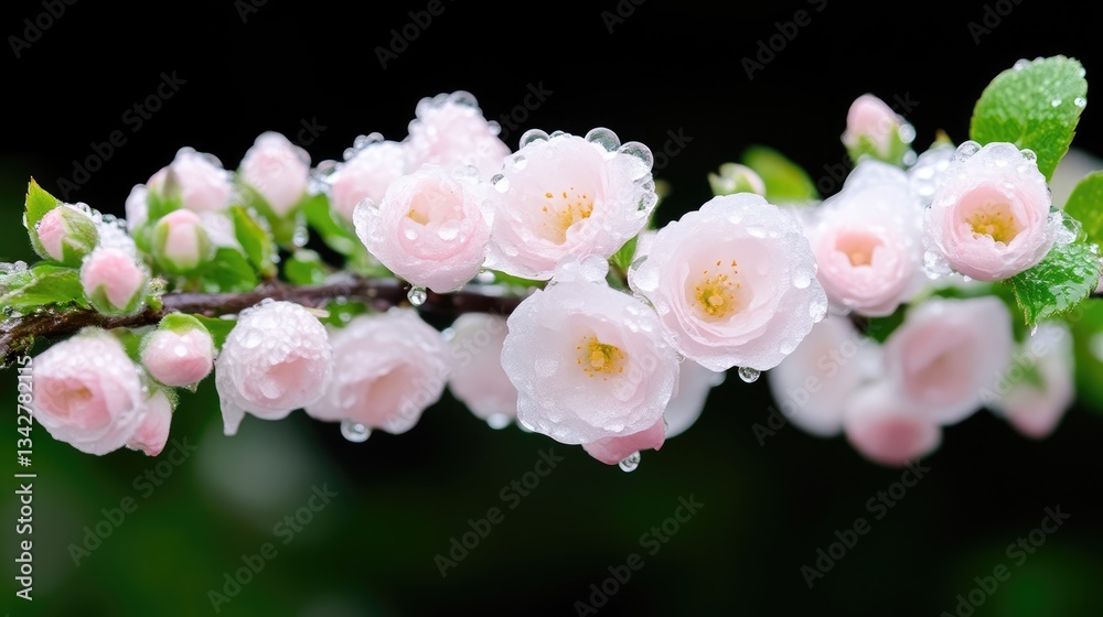 Delicate Pink Blossoms Covered in Dew Drops Delicate Pink Blossoms Covered in Dew Drops