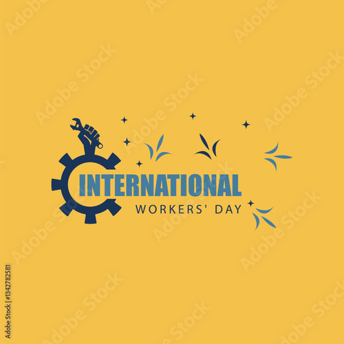 Workers' Day Emblem with Raised Fist and Gear