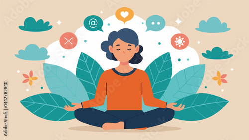 A person practicing positive affirmations repeating phrases such as I am calm and in control to combat negative selftalk and anxious feelings.. Vector illustration